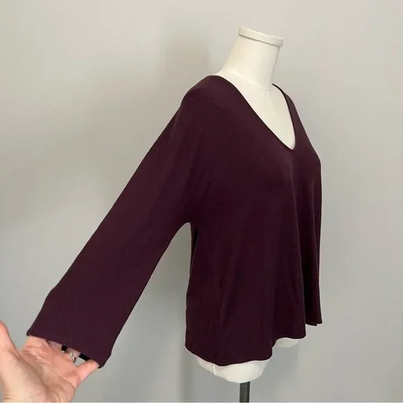 Aritzia Wilfred Free Aneta V-Neck Top Maroon Burgundy Loose Boxy Fit - Picture 8 of 15